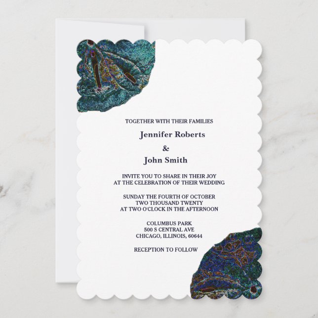 Invitation Sable Dollar Art Abstrait Bleu Blanc Plage Mariage (Devant)
