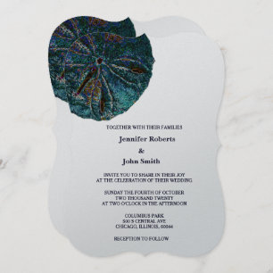 Invitation Sable Dollar Art Plage Abstraite Mariage Blue Silv