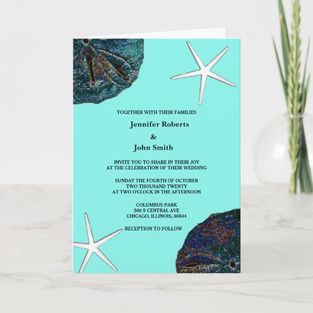 Invitation Sable Dollar Coques de mer Turquoise Artsy Beach M (Devant)