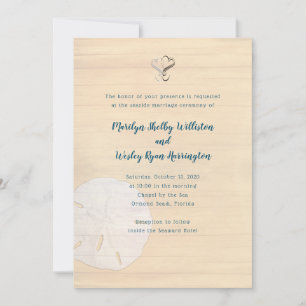 Invitation Sable Dollar Hearts Wood Beach Cérémonie Mariage