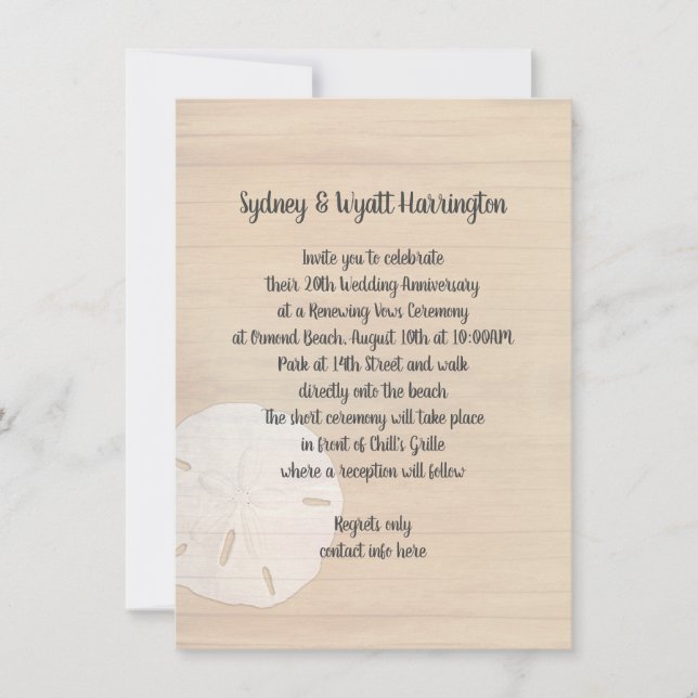 Invitation Sable Dollar Wood Beach Vows Anniversaire Invitati (Devant)