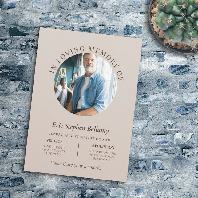 Invitation Sable élégant et photo Brown ronde funérailles com (Créateur téléchargé)