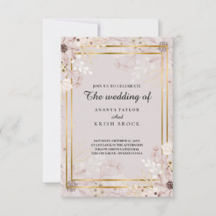 Invitation Sable et mariage romantique naturel
