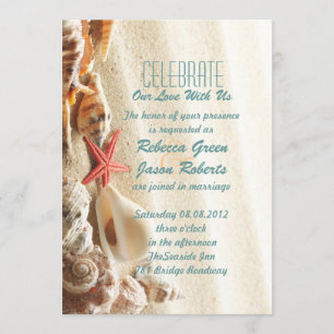 Invitation sable océanique élégant coquillages mariage plage