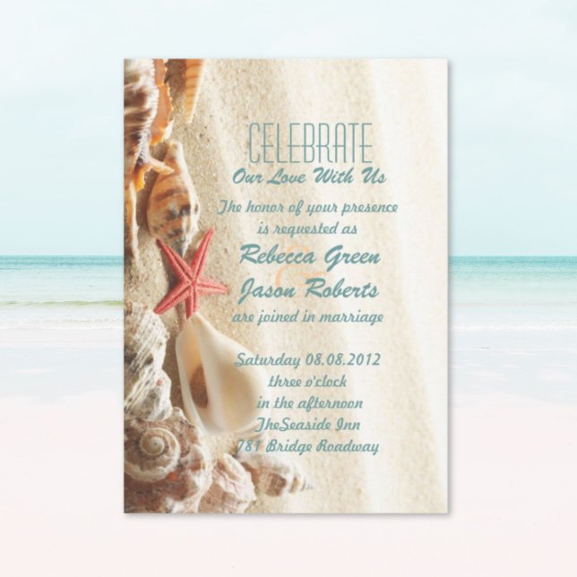 Invitation sable océanique élégant coquillages mariage plage (Créateur téléchargé)