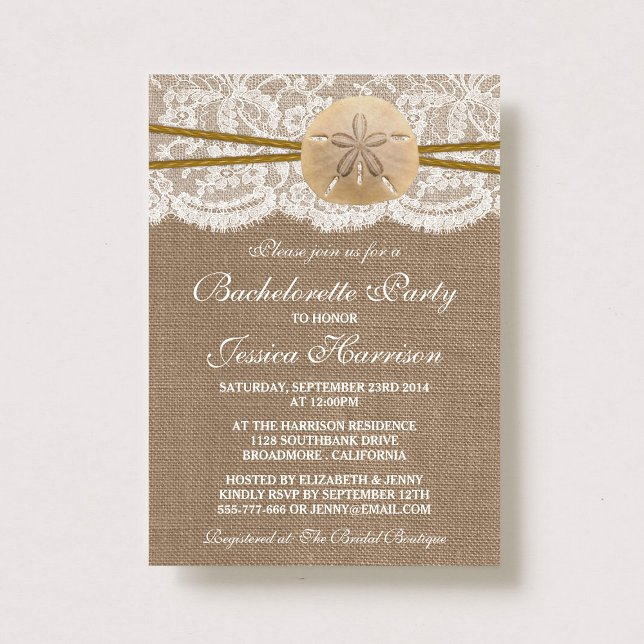 Invitation Sable Rustique Dollar Beach Bachelorette Party (Créateur téléchargé)