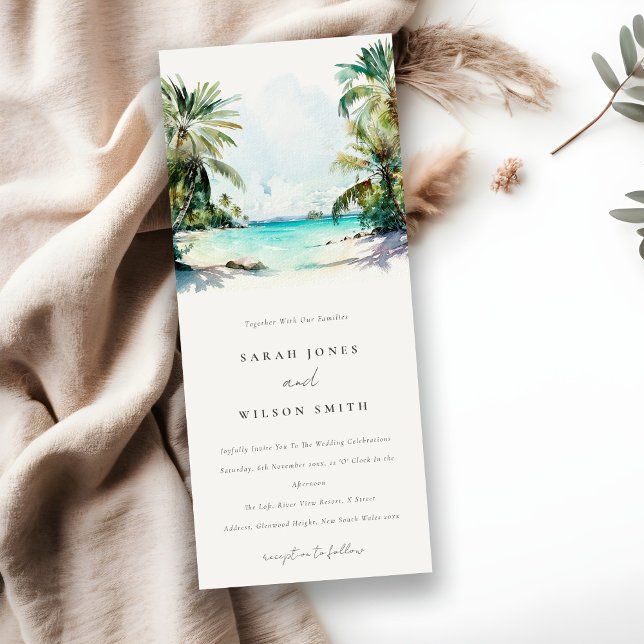 Invitation Sable Tropical Beach Aquarelle Palm Trees Mariage (Créateur téléchargé)