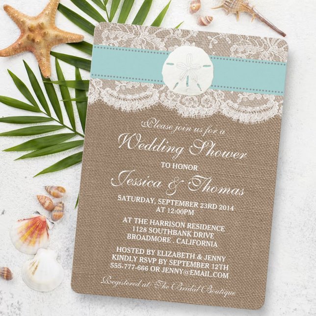 Invitation Sable Turquoise Dollar Plage Mariage Douche (Créateur téléchargé)