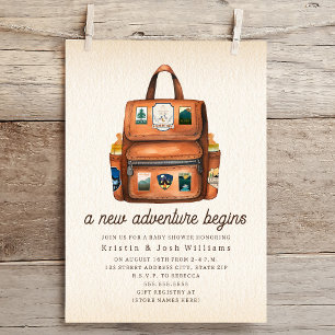Invitation Sac à dos aventure + Bouteilles Baby shower bois