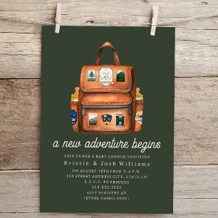 Invitation Sac à dos Aventure + Bouteilles Baby shower vert