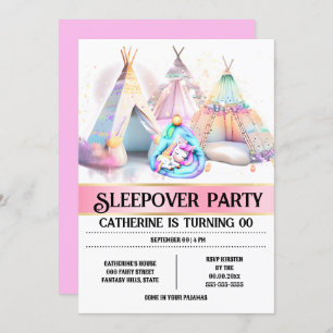 Invitation Sac de couchage Unicorne teepee rose blanc poupée