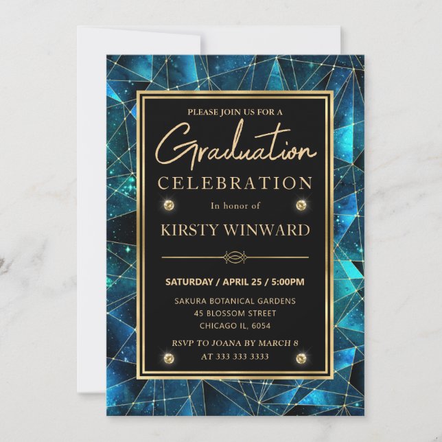 Invitation Sacre Bleu Cristal Galaxie de Minuit Graduation (Devant)
