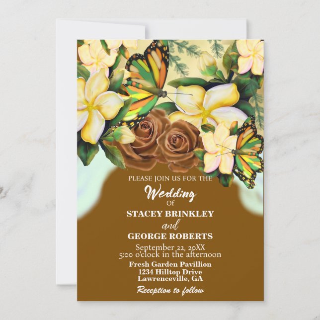 Invitation Saddle Brown Boho-Fleur sauvage Floral Mariage (Devant)