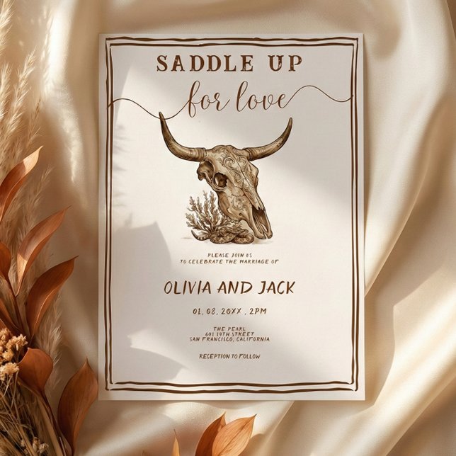 Invitation Saddle Up for Love Western Ranch Cow Skull Wedding (Créateur téléchargé)