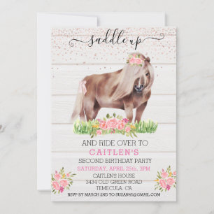 Invitation Saddle Up Pony Girl'Anniversaire Floral