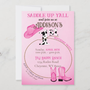 Invitation Saddup 1er anniversaire Pink Cowgirl Boots Casquet