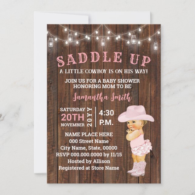 Invitation SaddUp a Little Cowgirl est son Baby shower Way (Devant)