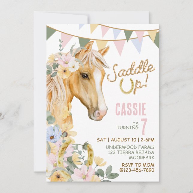 Invitation Saddup, Cowgirl Birthday, Rodéo, Horse Birthday (Devant)