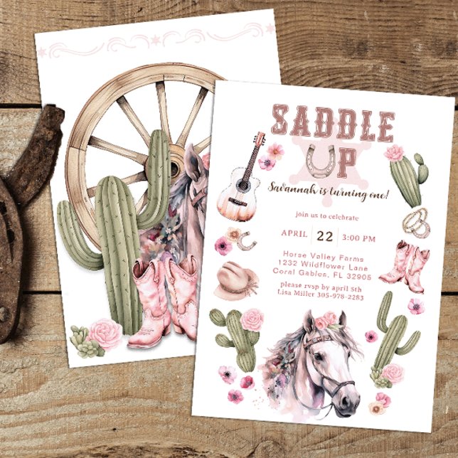 Invitation Saddup Cowgirl Horse 1er Anniversaire (Horse Birthday Party Invite)