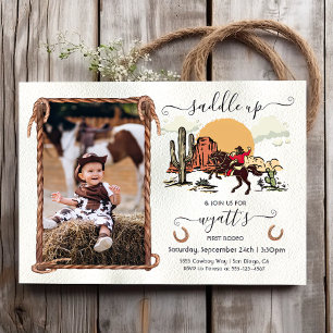 Invitation Saddup First Rodeo Cowboy Photo Anniversaire