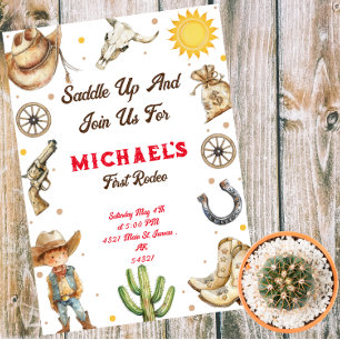 Invitation Saddup First Rodeo Wild West Anniversaire