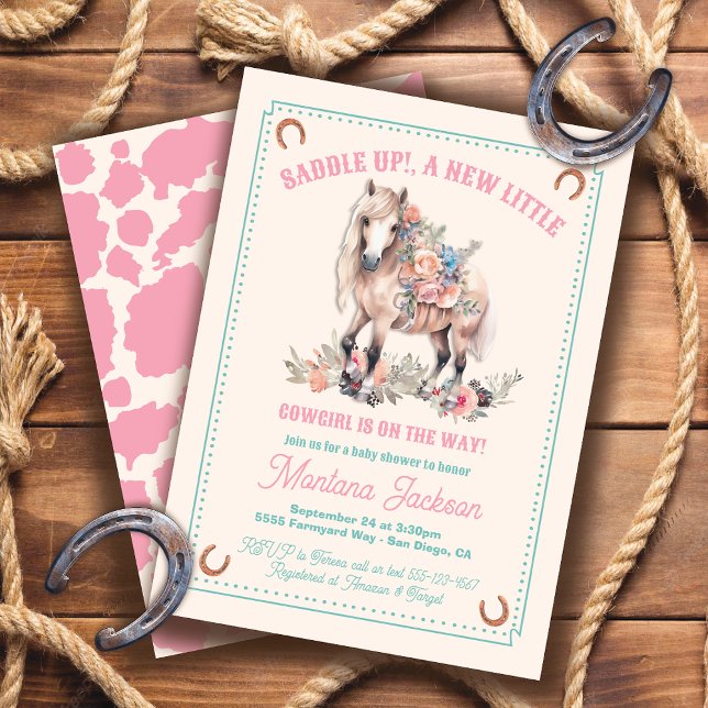 Invitation Saddup Floral Pony baby shower cowgirl (Créateur téléchargé)