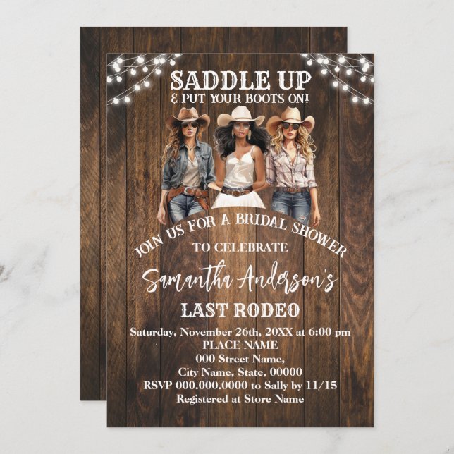 Invitation Saddup Mettre Vos Bottes Fête des mariées Cowgirl (Devant / Derrière)