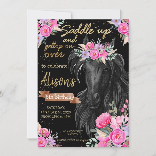Invitation Saddup or Black Horse Cowgirl Anniversaire (Devant)