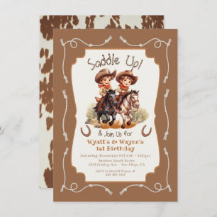 Invitation Saddup petit jumeau Cowboy cheval fête d'anniversa