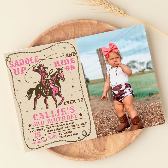 Invitation Saddup Rodeo Western Cowgirl photo d'anniversaire (Créateur téléchargé)