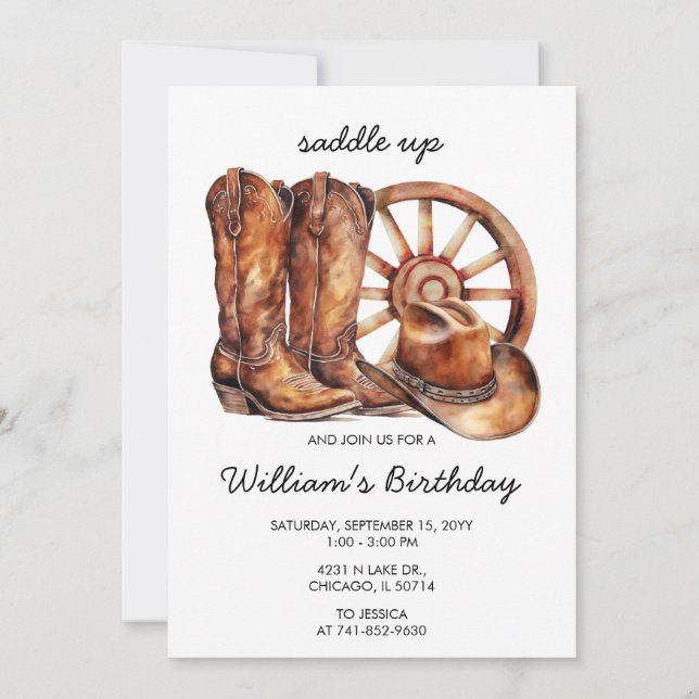 Invitation Saddup Rustic Western Anniversaire Party (Devant)