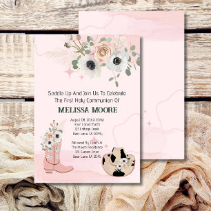 Invitation Saddup Western Cowgirl First Holy Communion