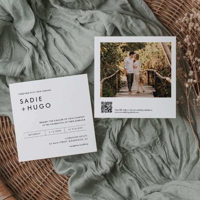Invitation SADIE Minimal Carré Wedding Inviter Photo, QR Code (Créateur téléchargé)