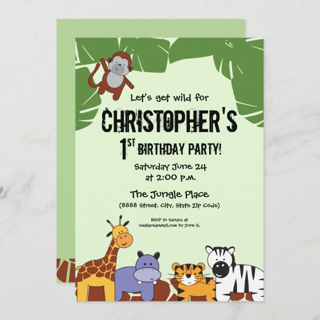 Invitation Safari 1er anniversaire | Allons-y ! (Devant / Derrière)