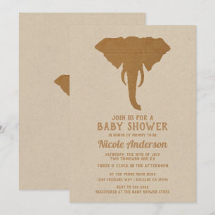 Invitation Safari Africain Eléphant Brun Vintage Baby Shower