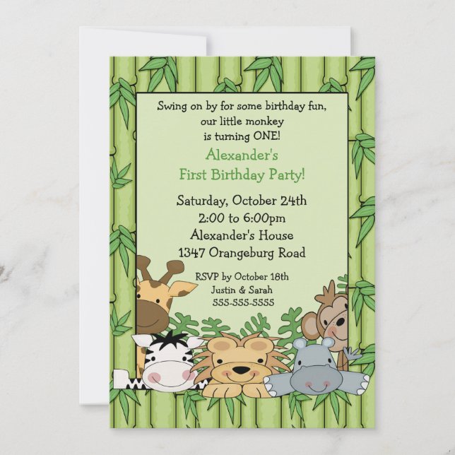 Invitation Safari amusant 1er anniversaire (Devant)