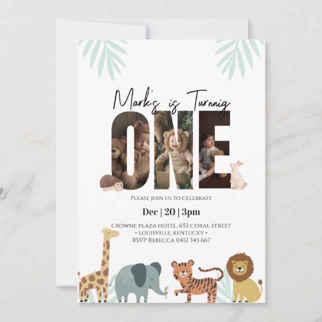 Invitation Safari animal 1er anniversaire (Devant)