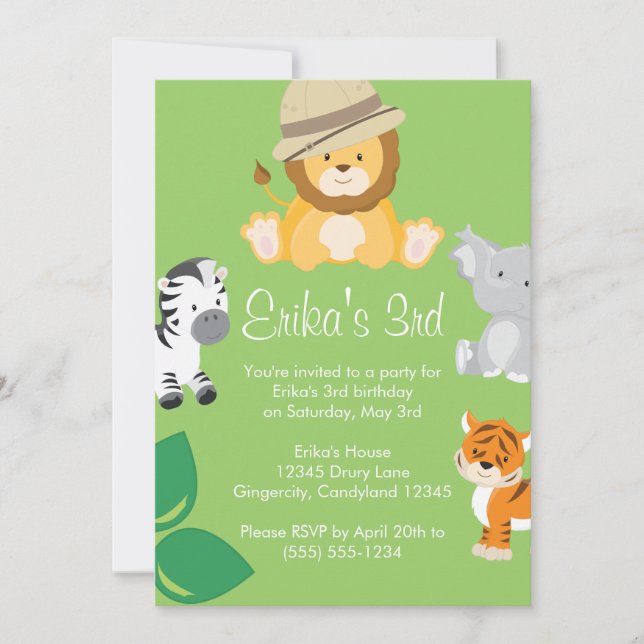 Invitation Safari animal bébé (Devant)