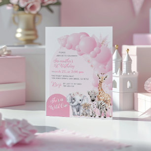 Invitation Safari animal Blush rose sauvage une fille Anniver