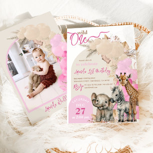 Invitation Safari animal Boho Balloon fille 1er anniversaire