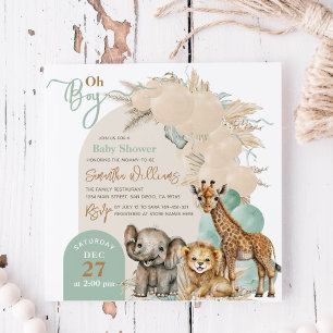 Invitation Safari animal Boho Oh Boy Baby shower