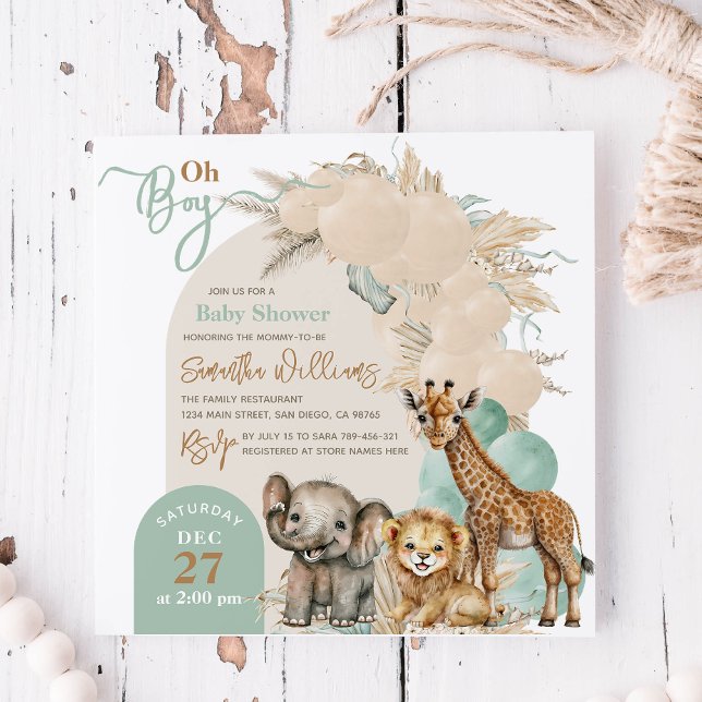 Invitation Safari animal Boho Oh Boy Baby shower (Créateur téléchargé)
