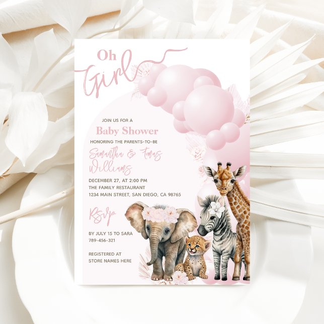 Invitation Safari animal Boho Oh Girl Baby shower (Créateur téléchargé)