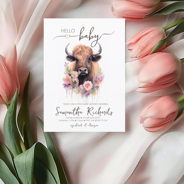 Invitation Safari Animal Buffalo Baby shower Floral (Safari Animal Buffalo Floral Baby Shower Invitation)