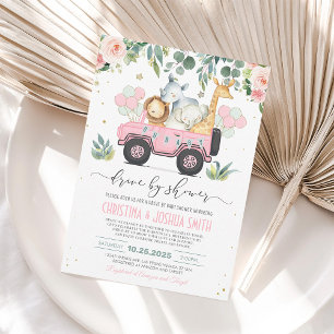Invitation Safari Animal Drive À Travers Baby shower Girl