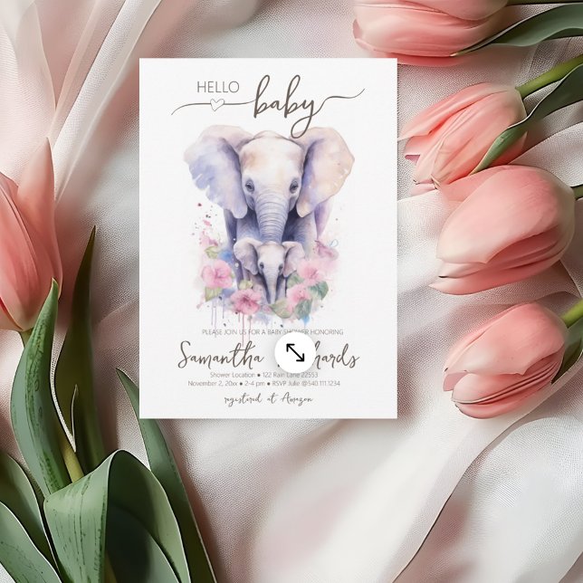 Invitation Safari Animal Elephant Floral Maman Baby shower (Safari Animal Elephant Floral Mom Baby Shower Invitation)