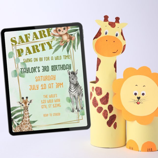 Invitation Safari Animal fête d'anniversaire (Créateur téléchargé)