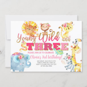 Invitation Safari animal fille 3ème anniversaire invitation.