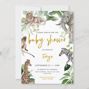 Invitation Safari Animal Jungle Baby shower neutre genre