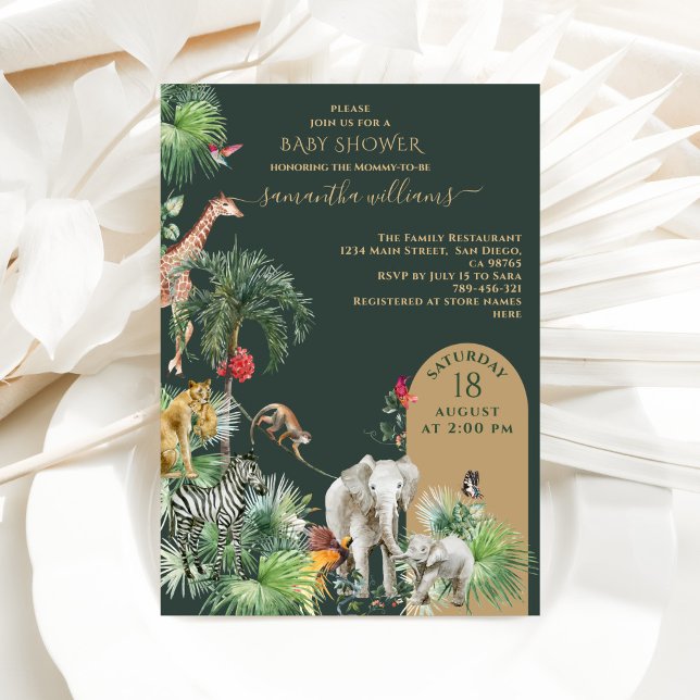 Invitation Safari Animal Jungle Vert Baby shower tropical (Créateur téléchargé)
